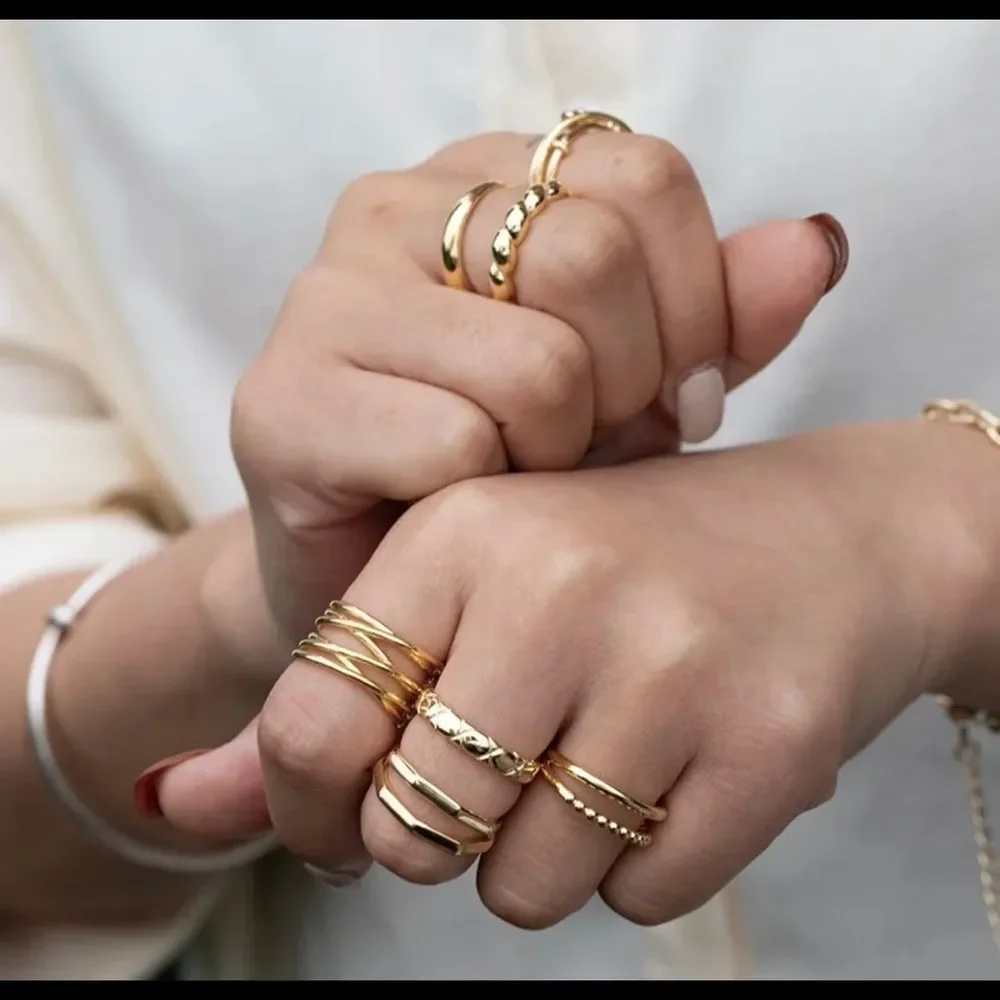 14K gold over sterling silver set of 4 rings